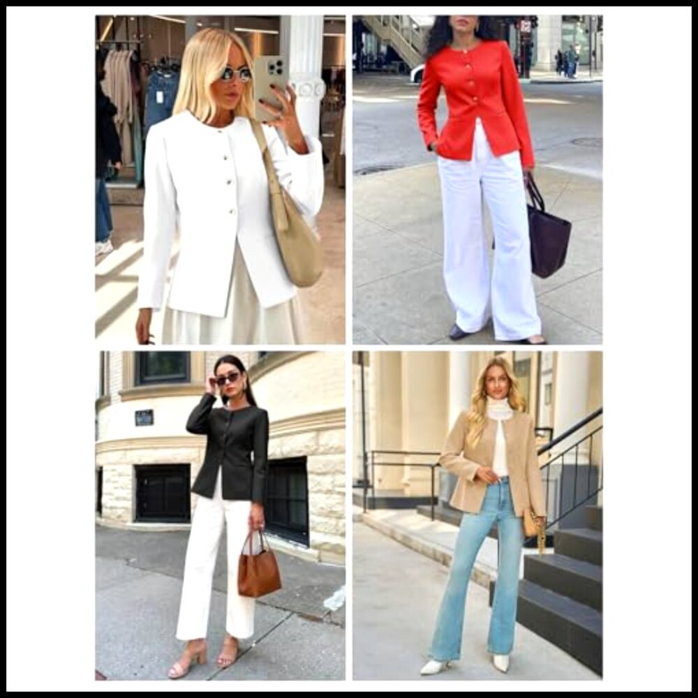 Fitted Blazer Collarless Split Hem Work Office Bu… - image 6